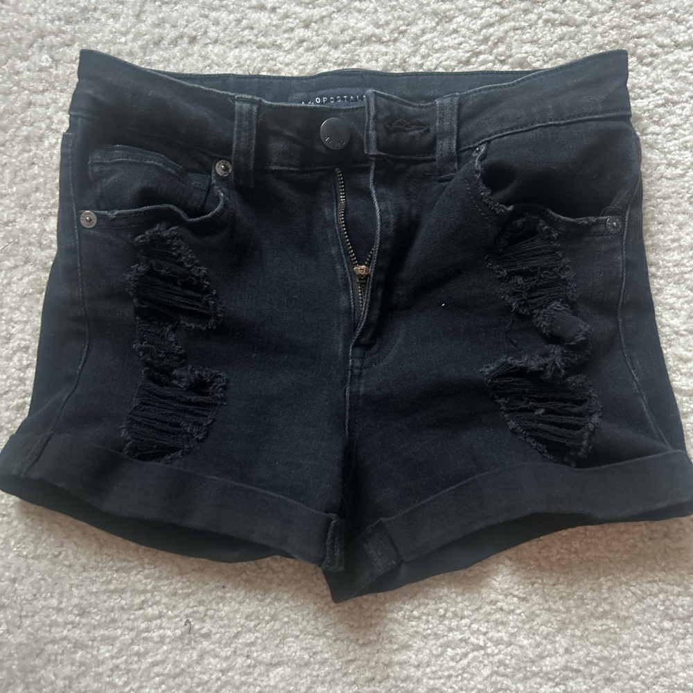 Aeropostale Stretchy Black Jean Shorts Distressed Casual Style